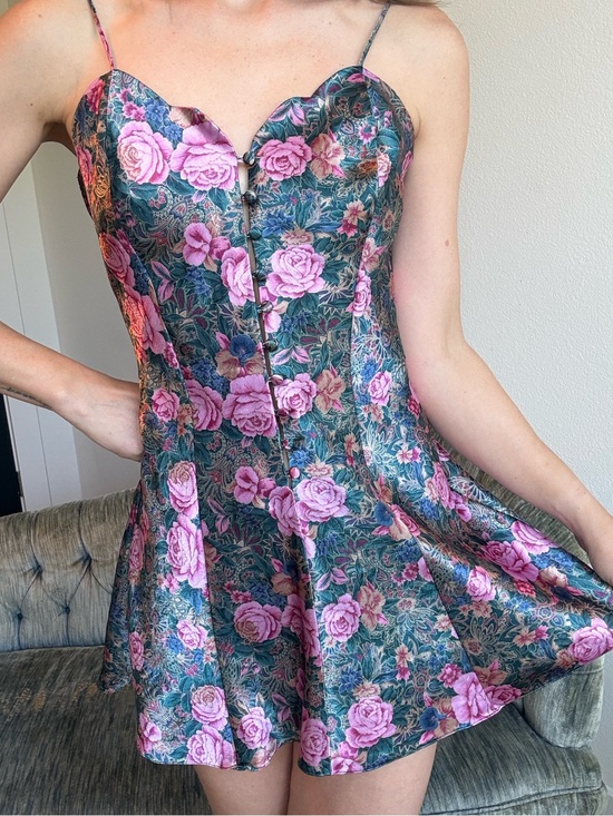 Victoria's Secret Dresses & Skirts - Victoria's Secret 80s Floral Mini Dress Small Button Front Gold Label